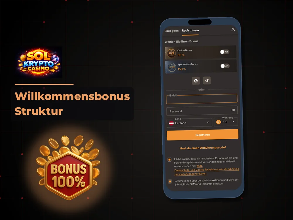 Sol Krypto Casino - Willkommensbonus Struktur