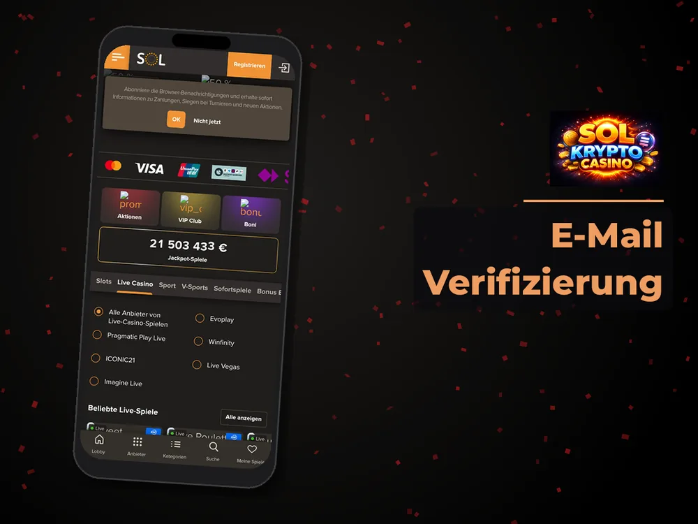 Sol Krypto Casino - E-Mail Verifizierung