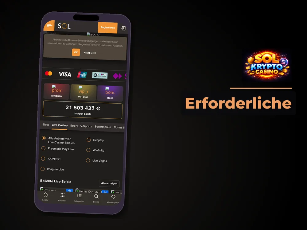 Sol Krypto Casino - Erforderliche