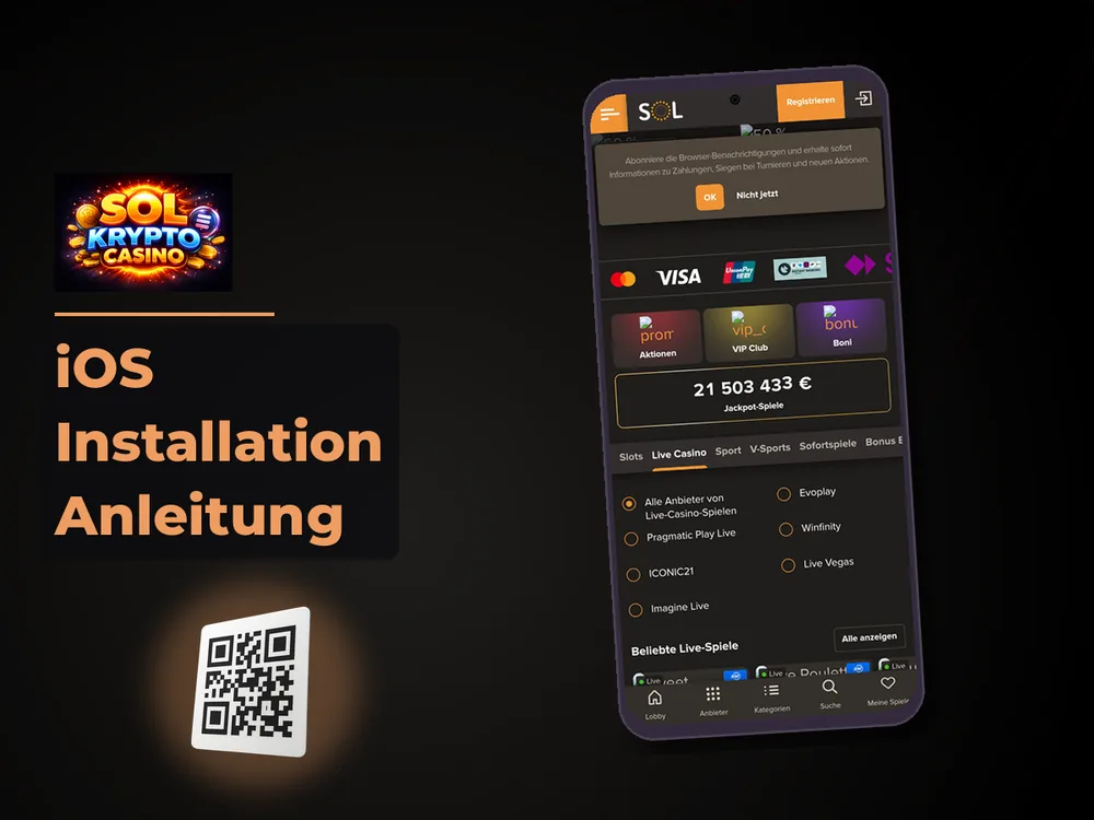 Sol Krypto Casino - iOS Installation Anleitung