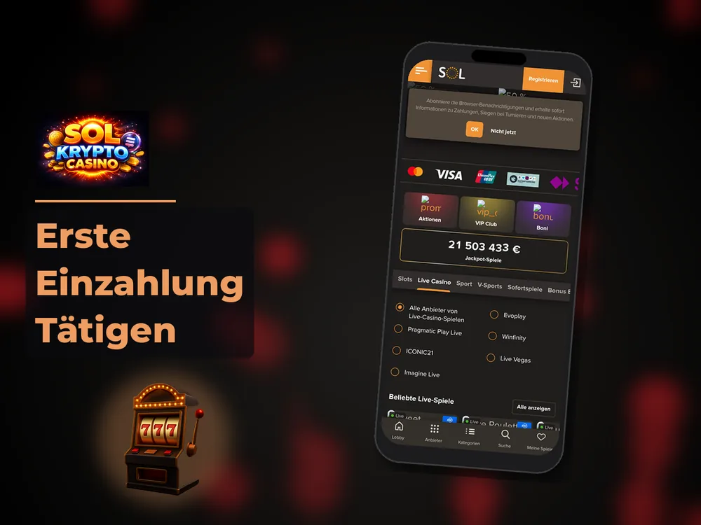 Sol Krypto Casino - Erste Einzahlung Tätigen