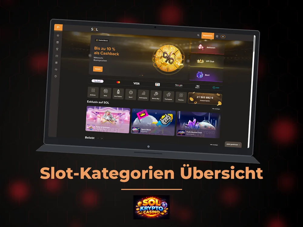 Sol Krypto Casino - Slot-Kategorien Übersicht