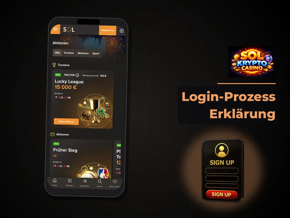 Sol Krypto Casino - Login-Prozess Erklärung