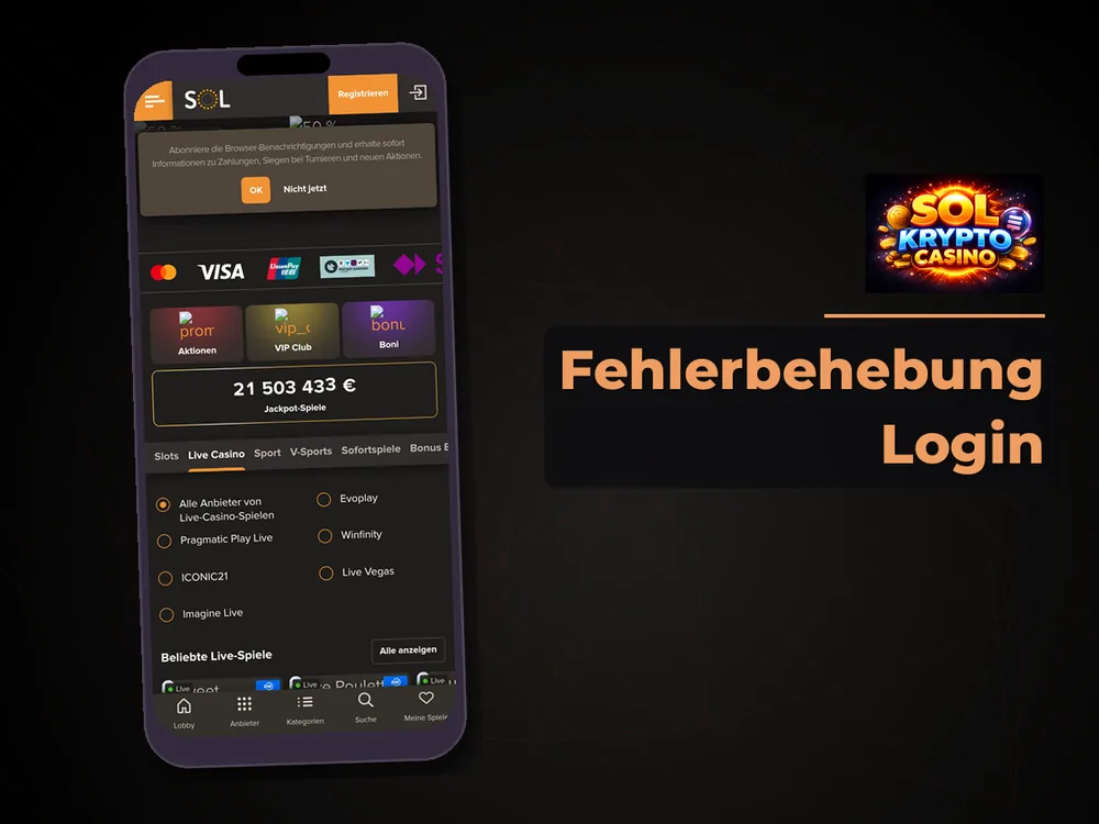 Sol Krypto Casino - Fehlerbehebung Login