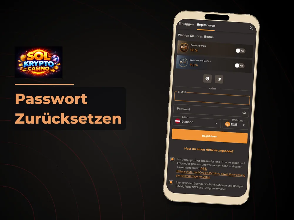 Sol Krypto Casino - Passwort Zurücksetzen