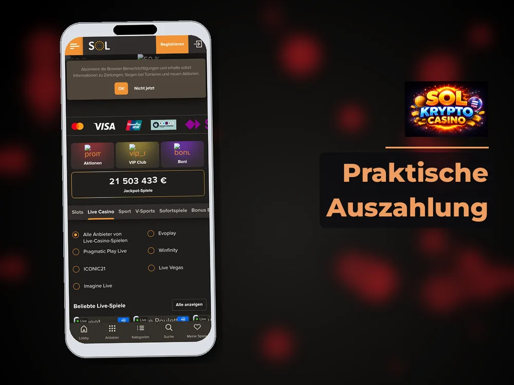 Sol Krypto Casino - Praktische Auszahlung