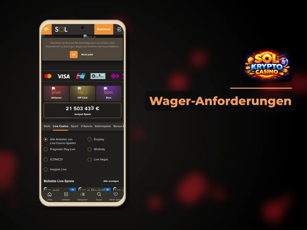 Sol Krypto Casino - Wager-Anforderungen