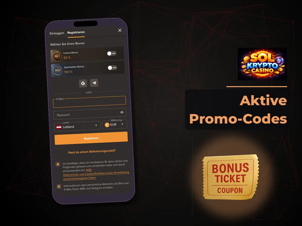 Sol Krypto Casino - Aktive Promo-Codes