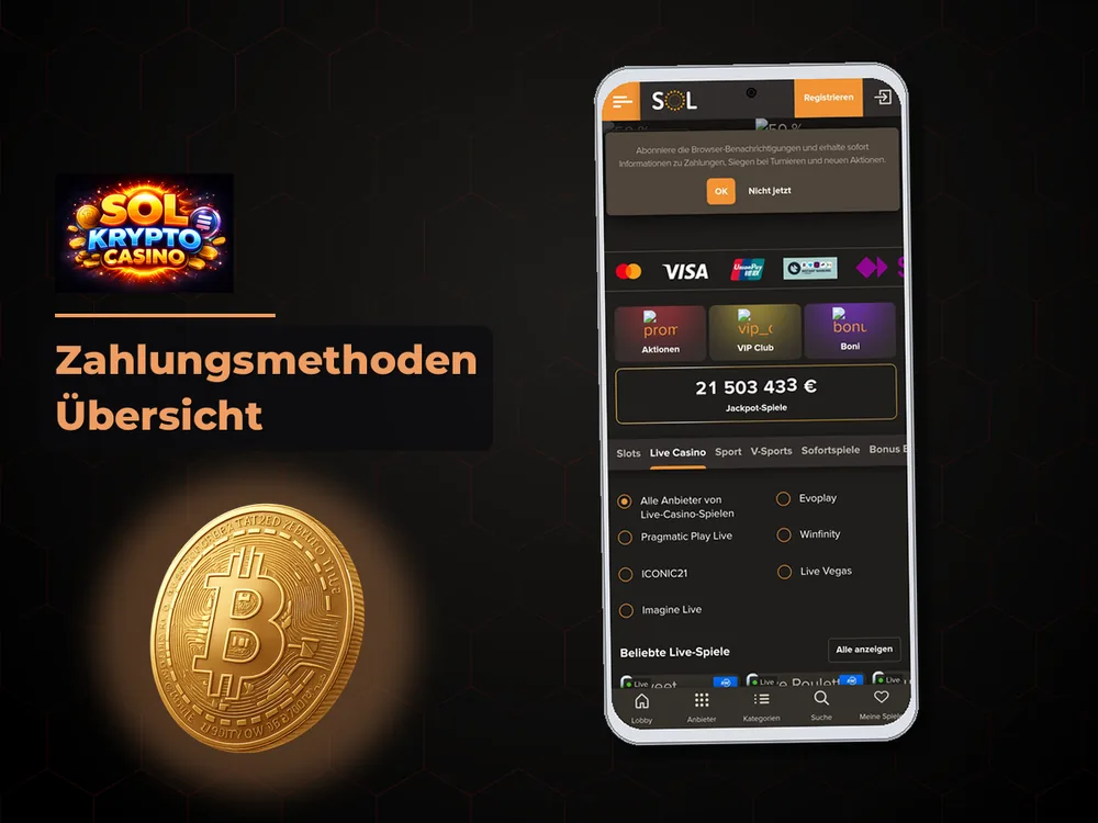 Sol Krypto Casino - Zahlungsmethoden Übersicht