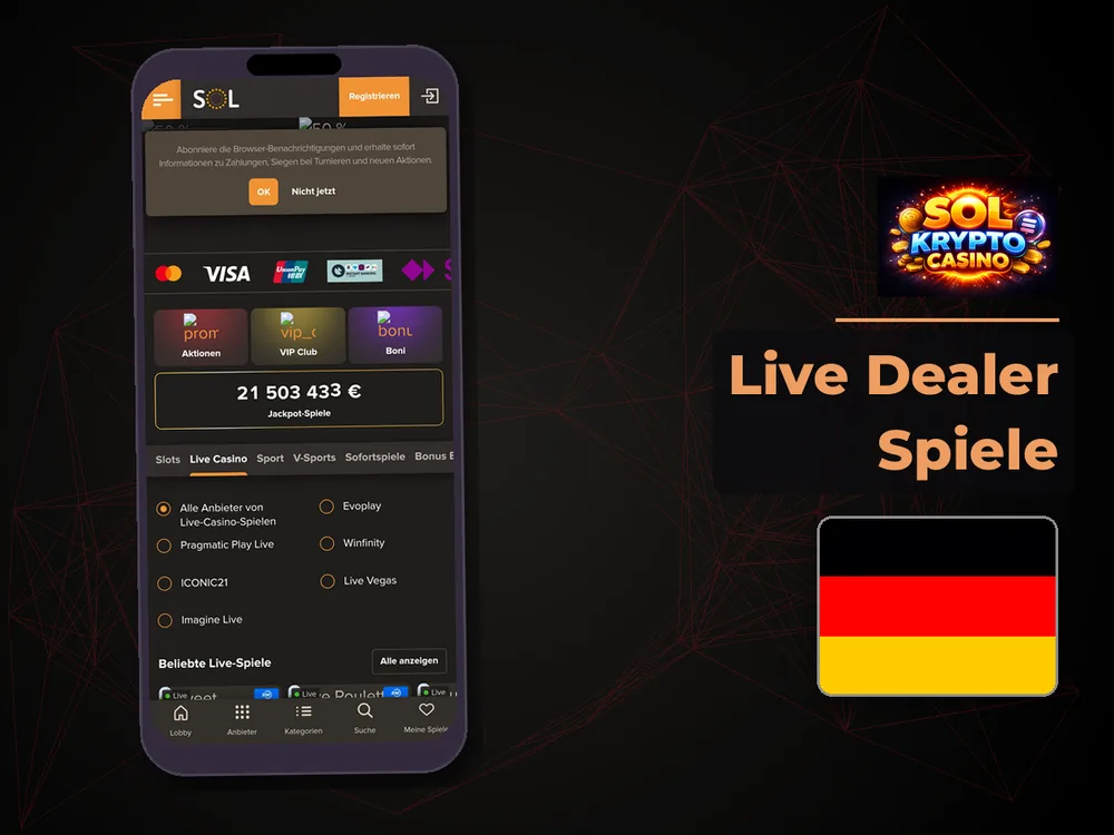 Sol Casino - Live Dealer Spiele