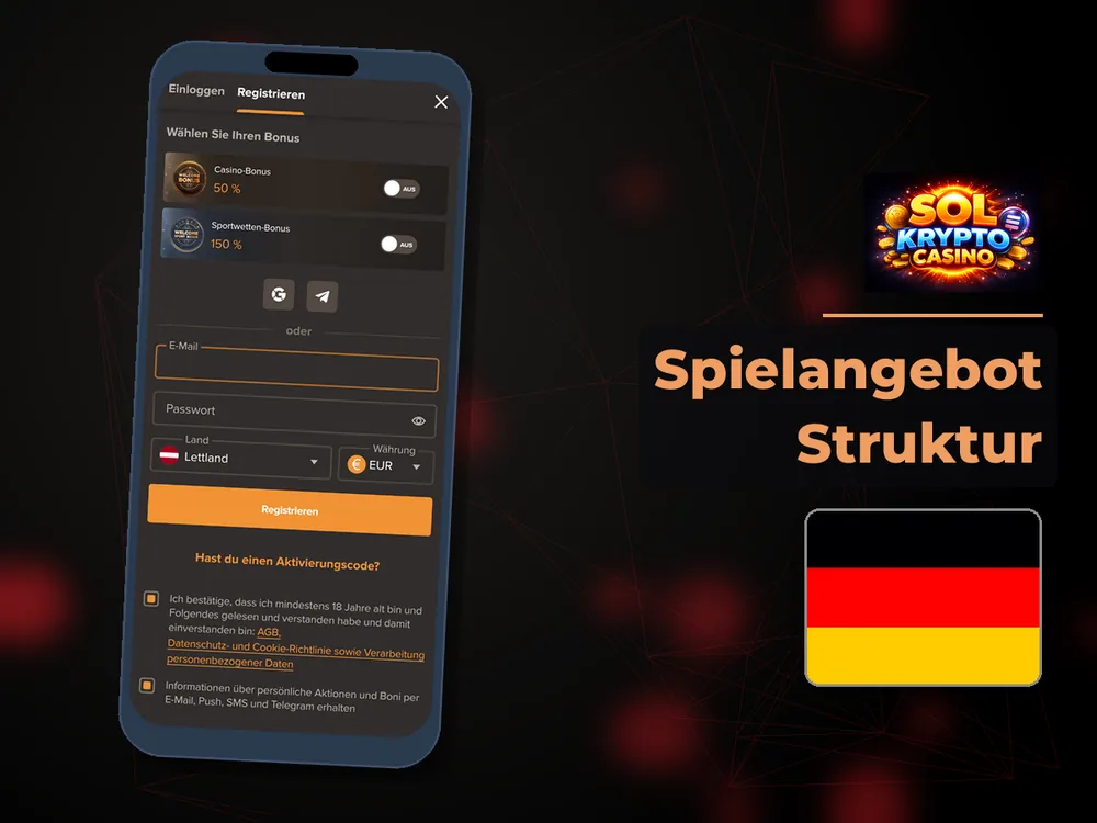 Sol Casino - Spielangebot Struktur