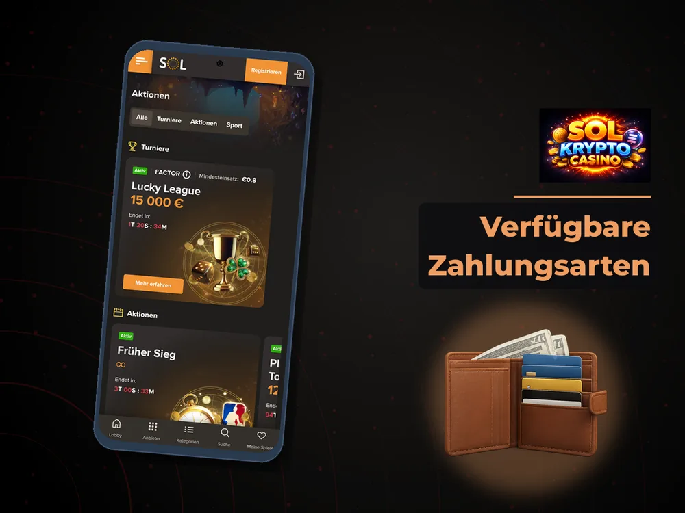 Sol Casino - Verfügbare Zahlungsarten