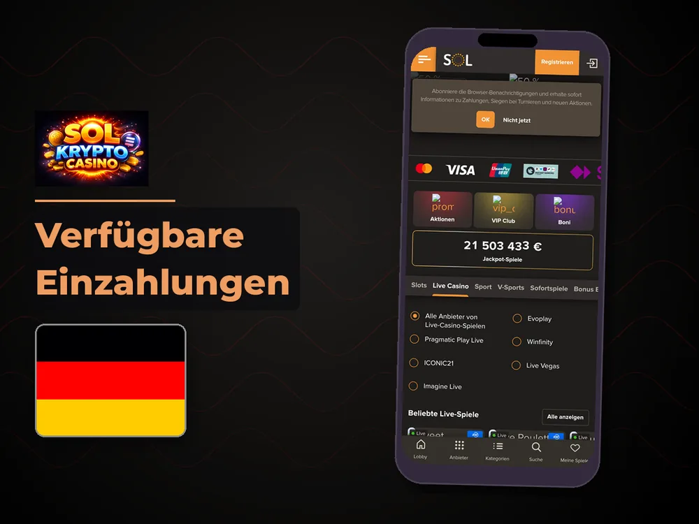 Sol Casino - Verfügbare Einzahlungen