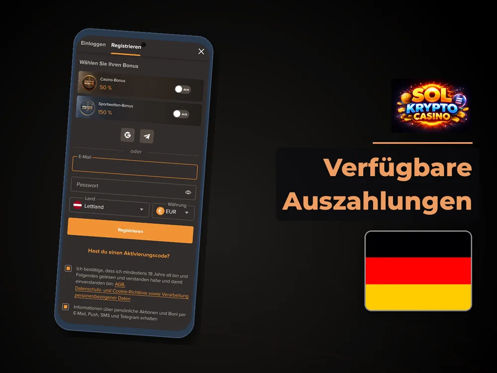 Sol Casino - Verfügbare Auszahlungen