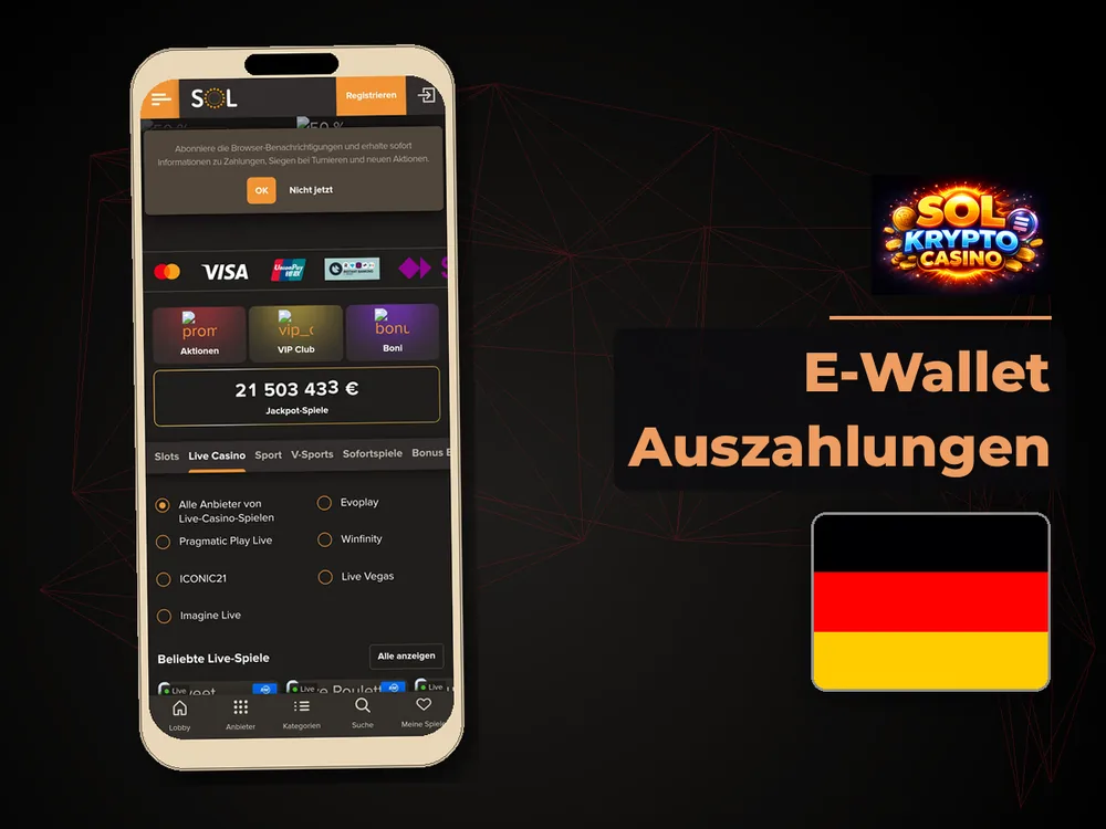 Sol Casino - E-Wallet Auszahlungen