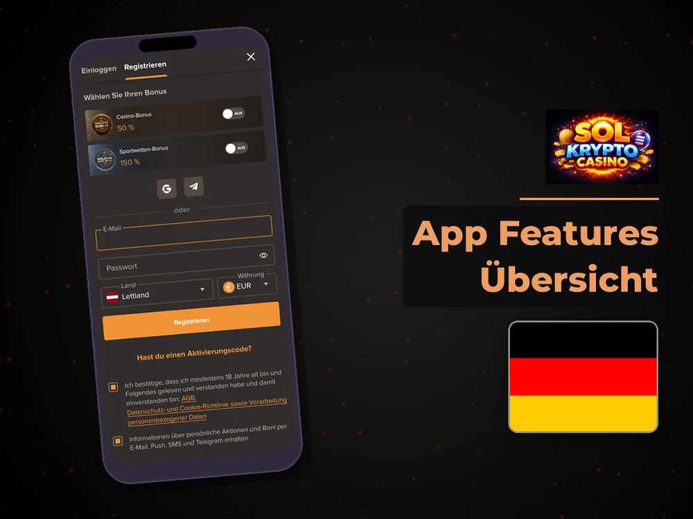 Sol Casino - App Features Übersicht