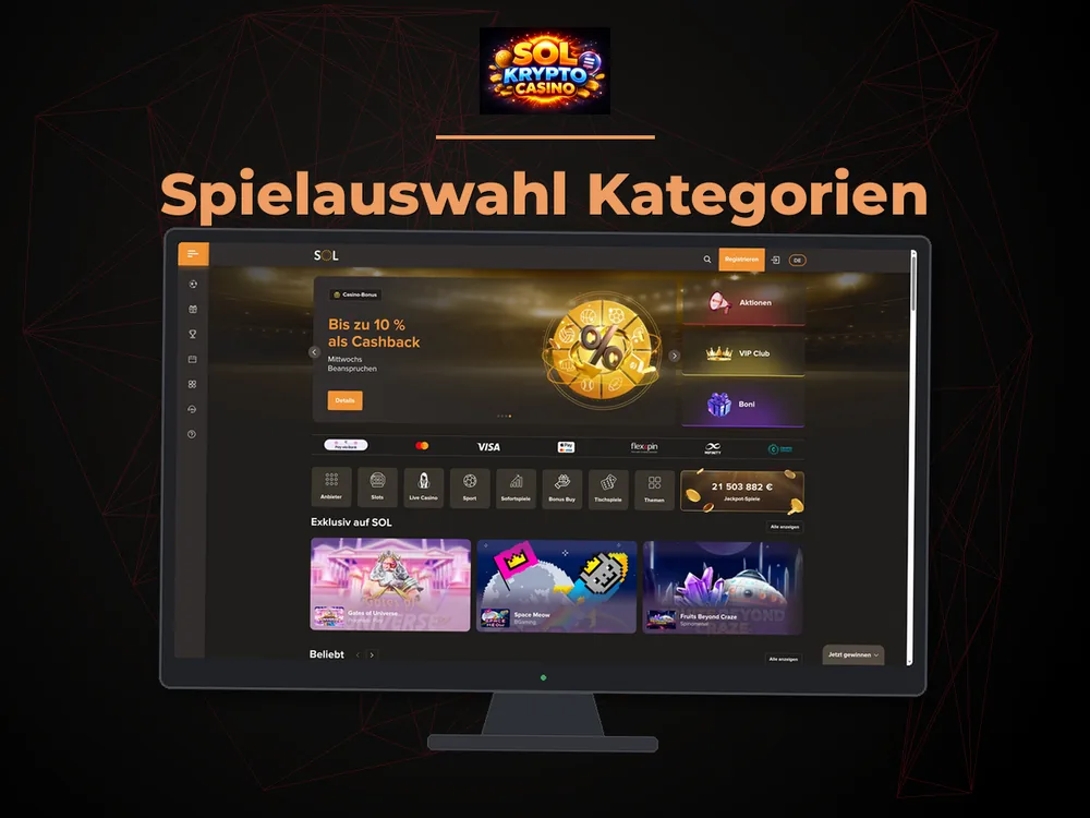 Sol Casino - Spielauswahl Kategorien