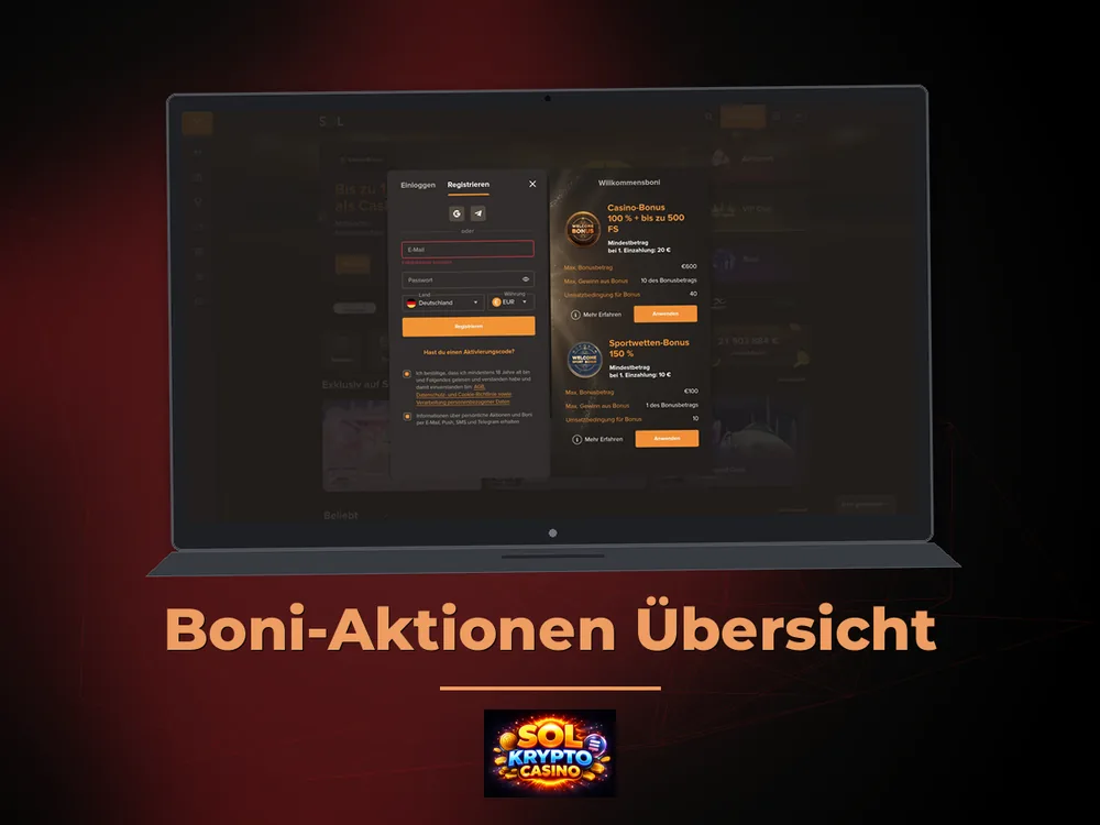 Sol Casino - Boni-Aktionen Übersicht
