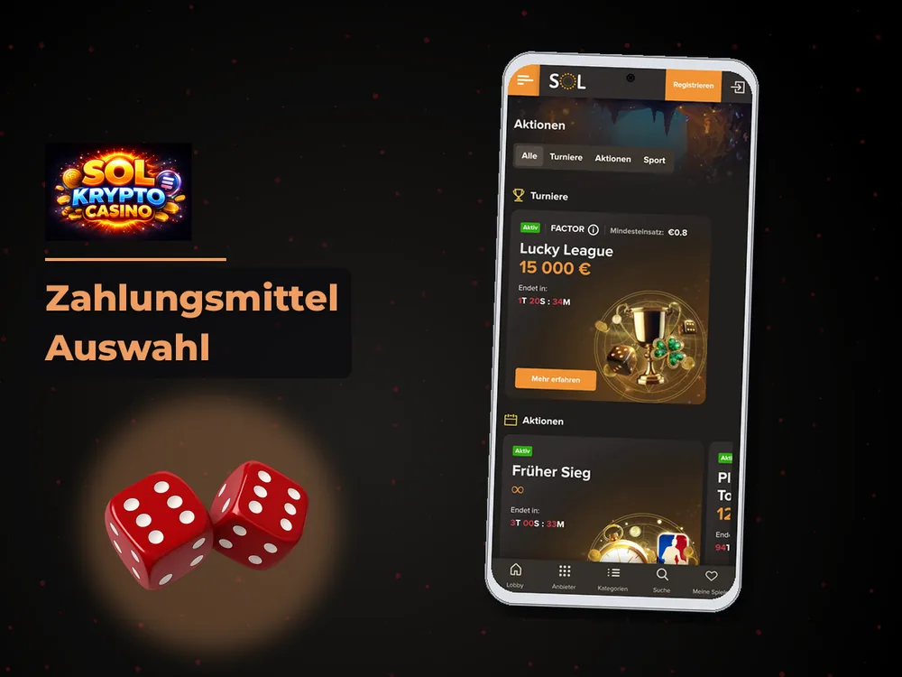 Sol Casino - Zahlungsmittel Auswahl