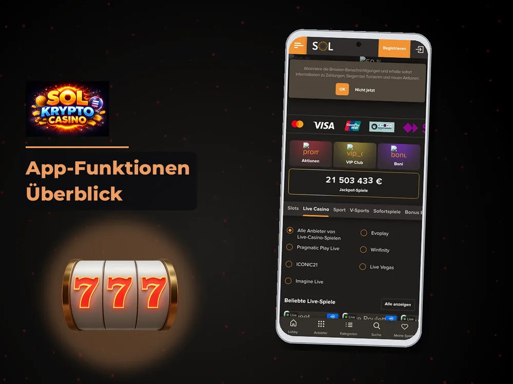 Sol Casino - App-Funktionen Überblick