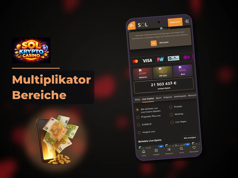 Sol Casino - Multiplikator Bereiche