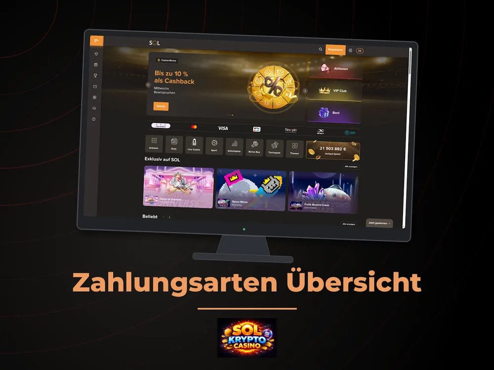 Sol Casino - Zahlungsarten Übersicht