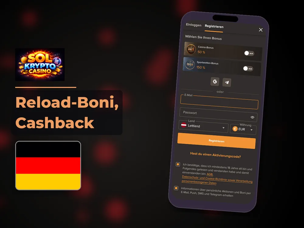 Sol Casino - Reload-Boni, Cashback