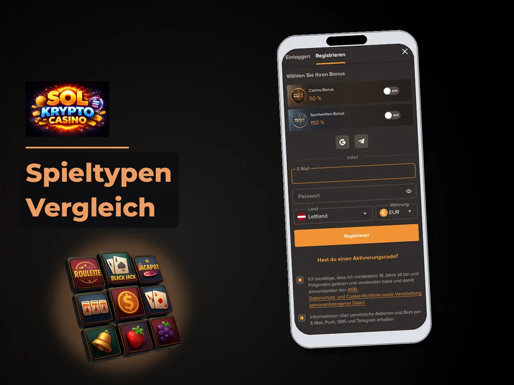 Sol Casino - Spieltypen Vergleich
