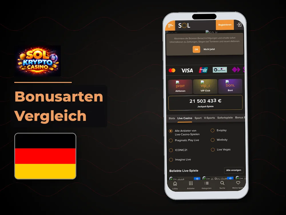 Sol Casino - Bonusarten Vergleich