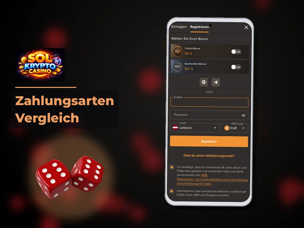 Sol Casino - Zahlungsarten Vergleich