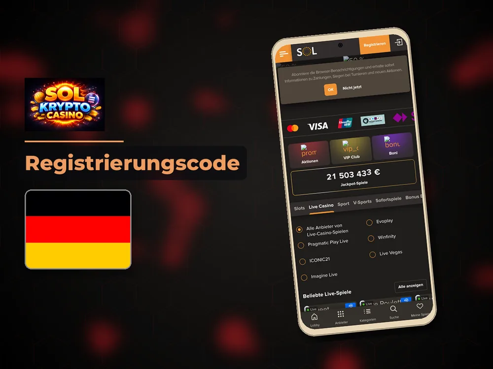 Sol Casino - Registrierungscode