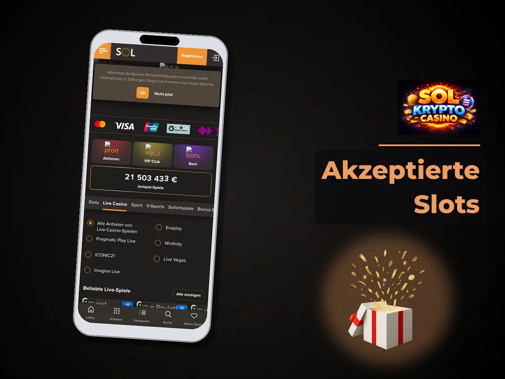 Sol Casino - Akzeptierte Slots