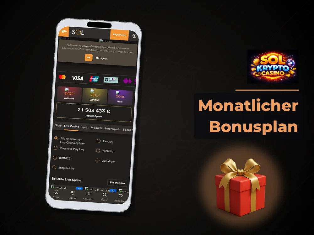 Sol Casino - Monatlicher Bonusplan