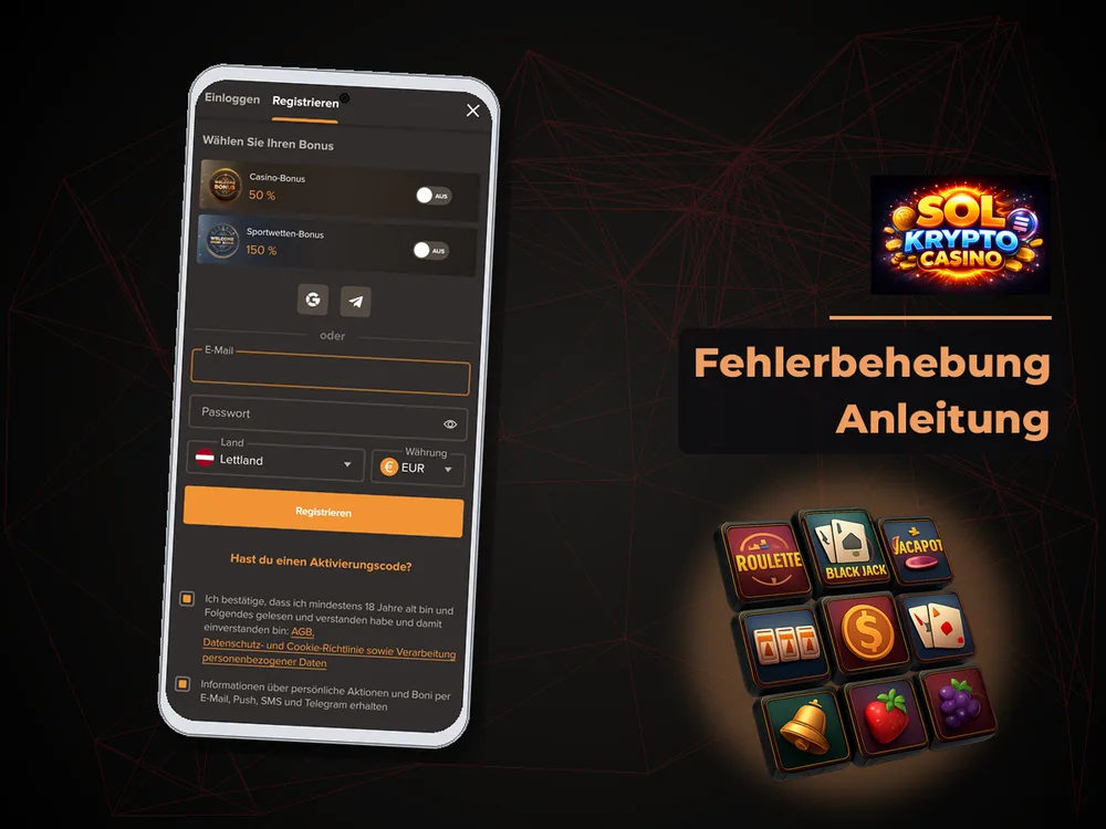 Sol Casino - Fehlerbehebung Anleitung