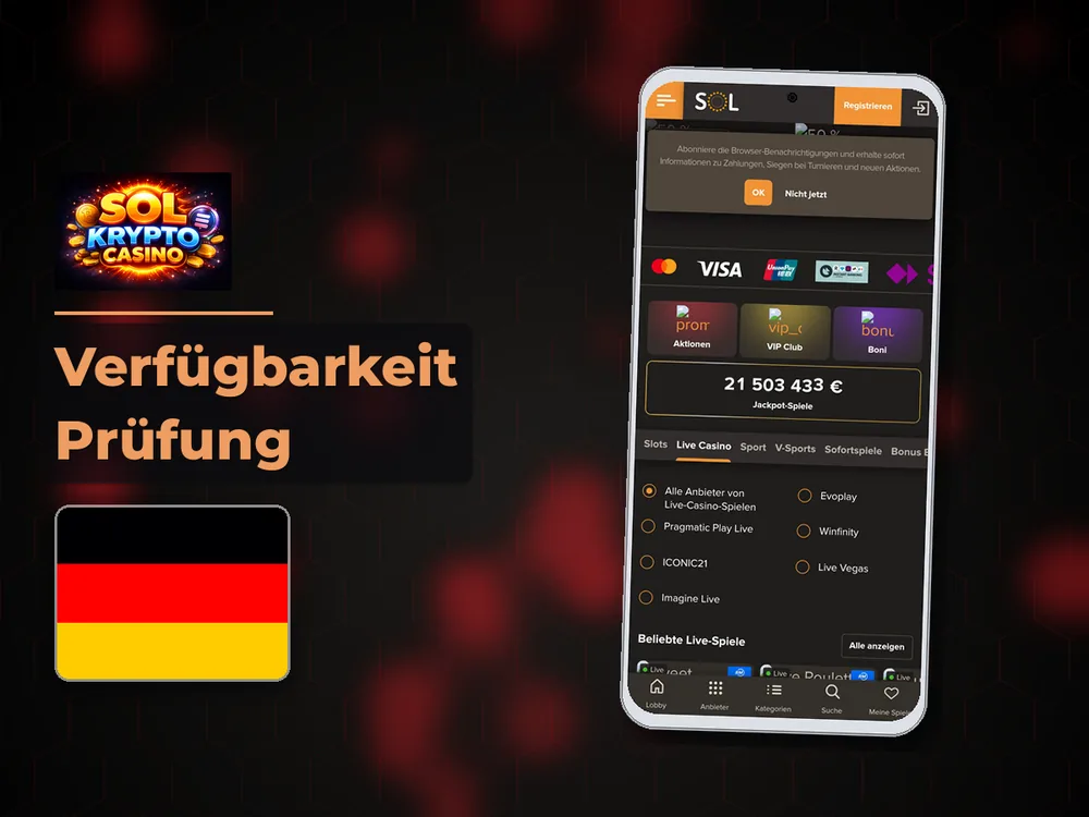 Sol Casino - Verfügbarkeit Prüfung