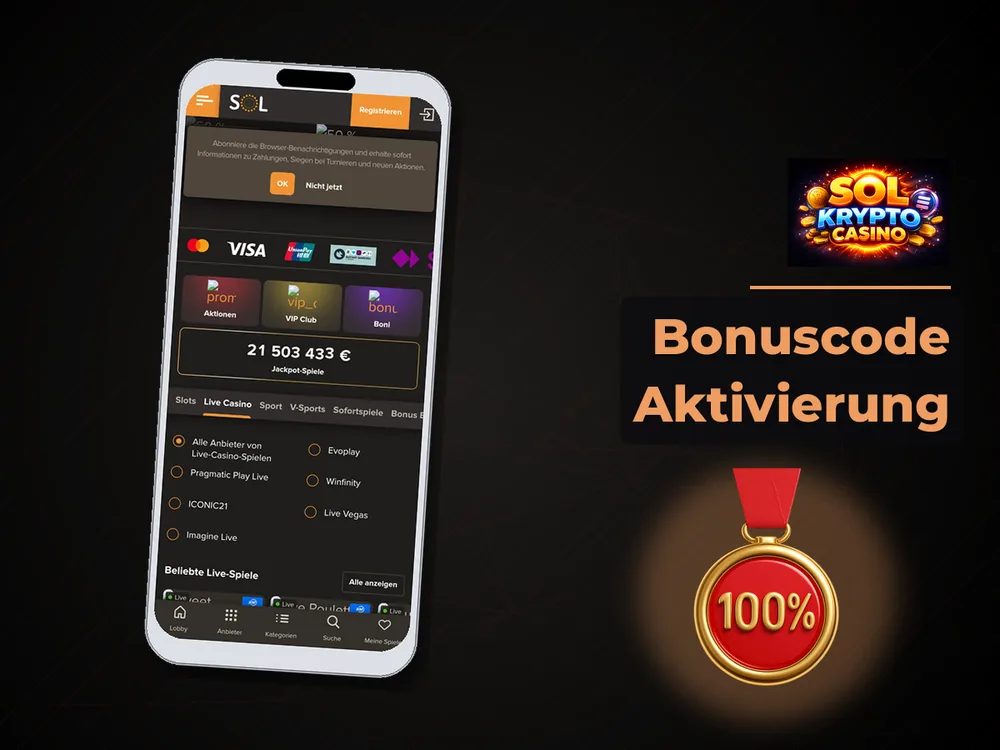 Sol Casino - Bonuscode Aktivierung