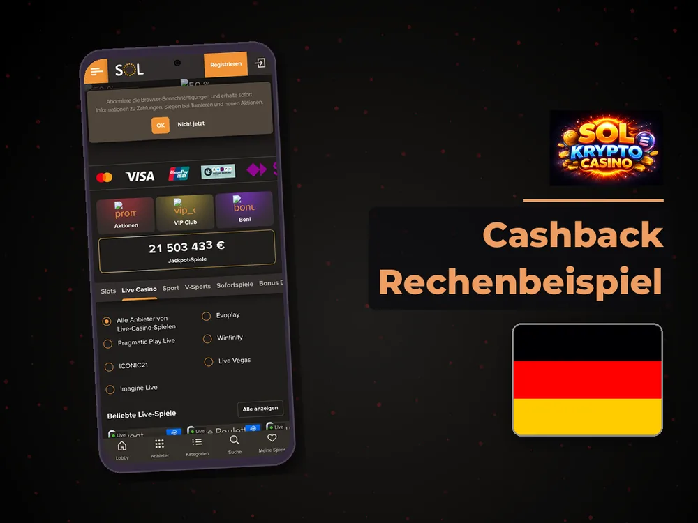 Sol Casino - Cashback Rechenbeispiel