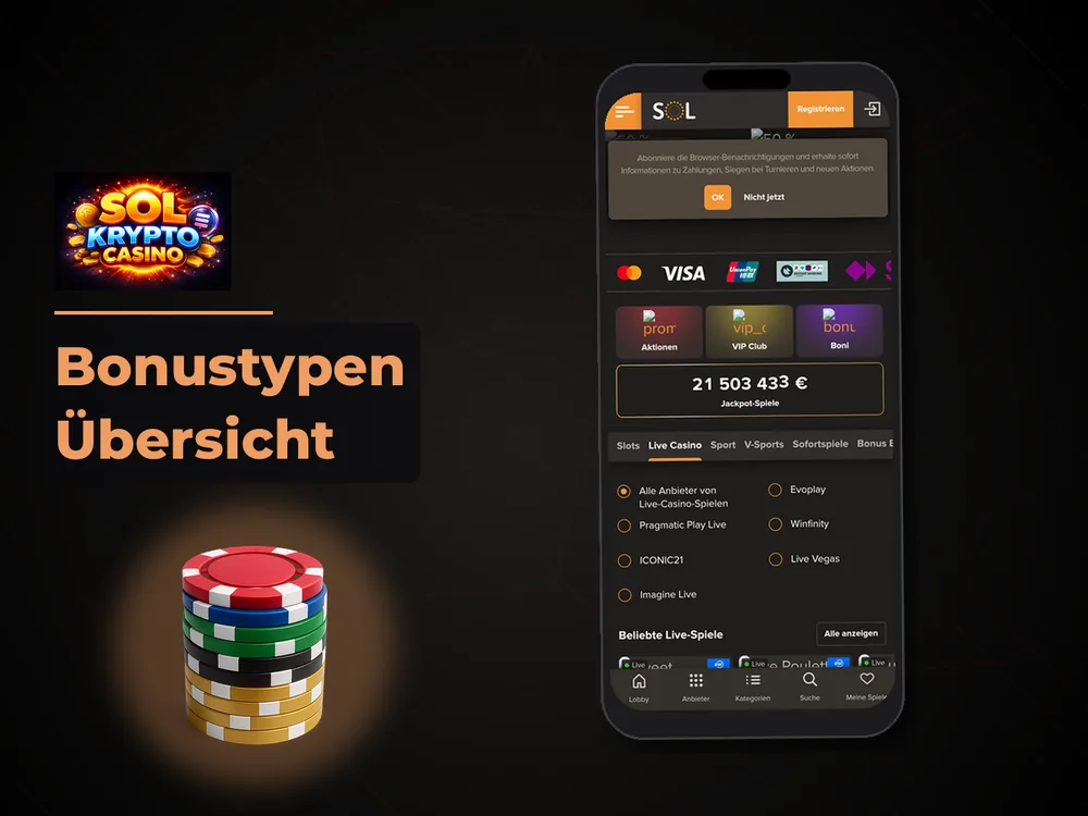 Sol Casino - Bonustypen Übersicht