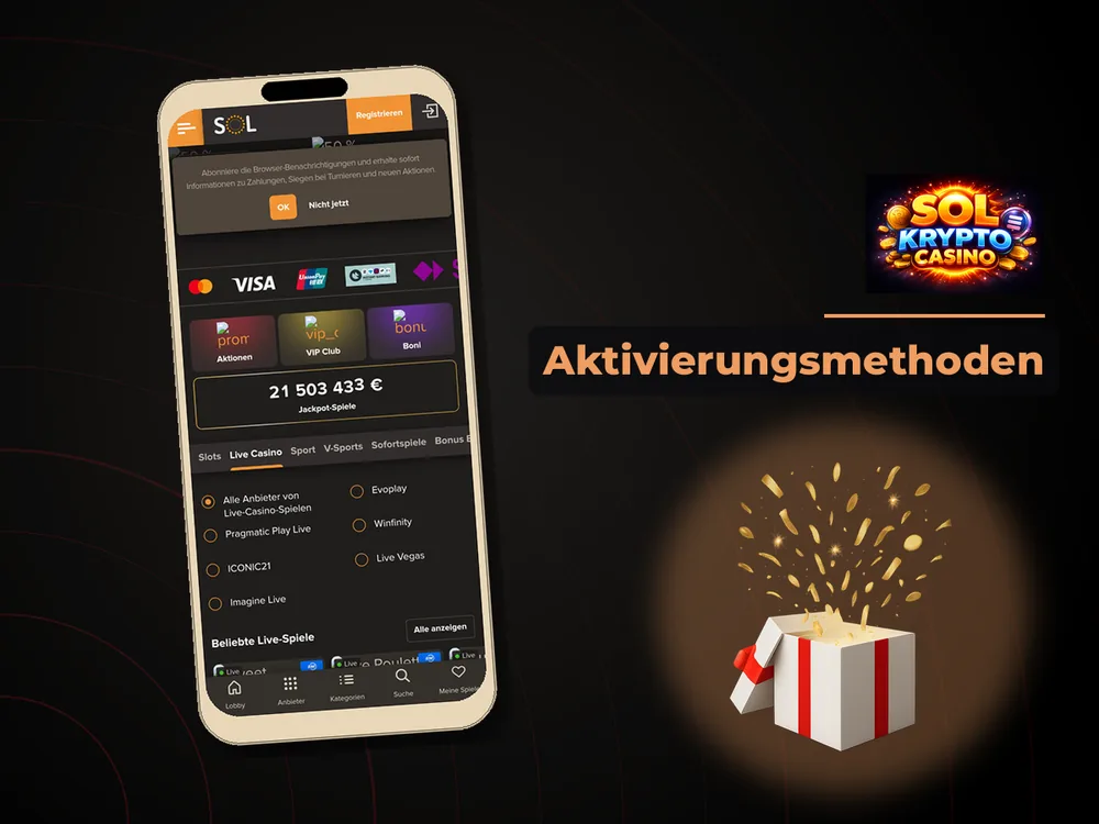 Sol Casino - Aktivierungsmethoden
