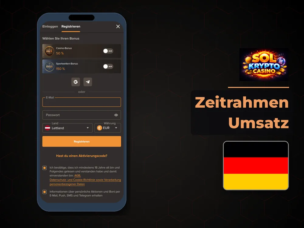 Sol Casino - Zeitrahmen Umsatz