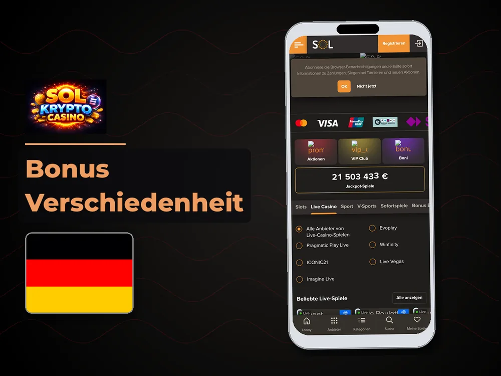 Sol Casino - Bonus Verschiedenheit