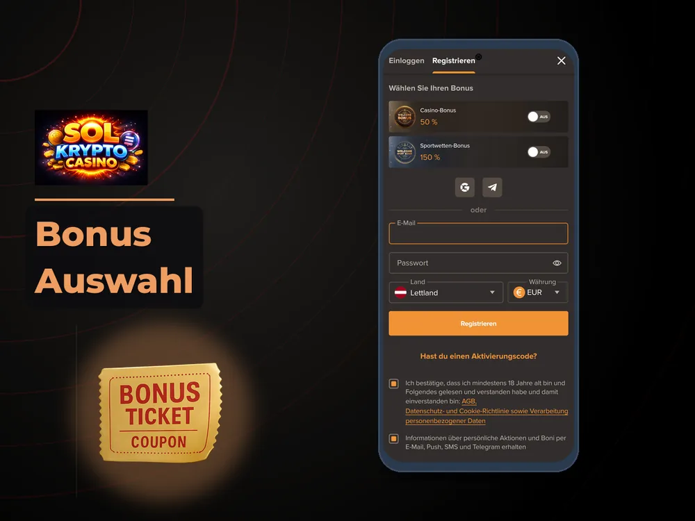 Sol Casino - Bonus Auswahl