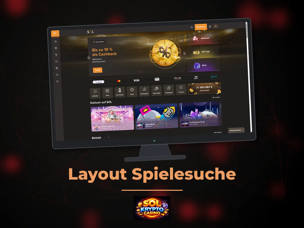 Sol Casino - Layout Spielesuche
