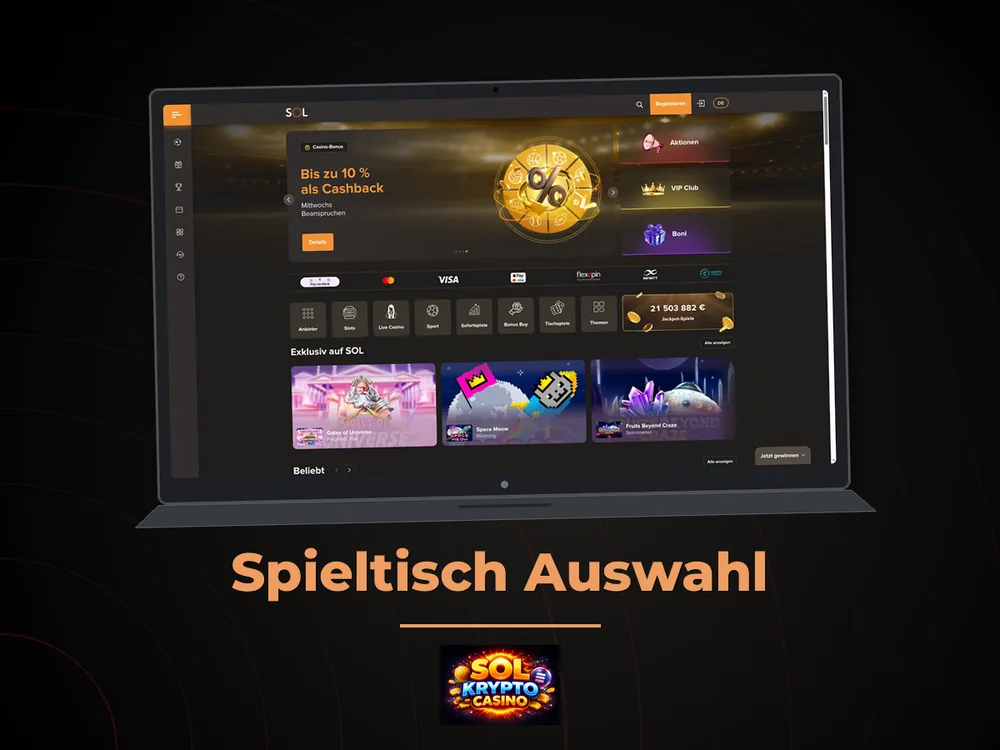 Sol Casino - Spieltisch Auswahl