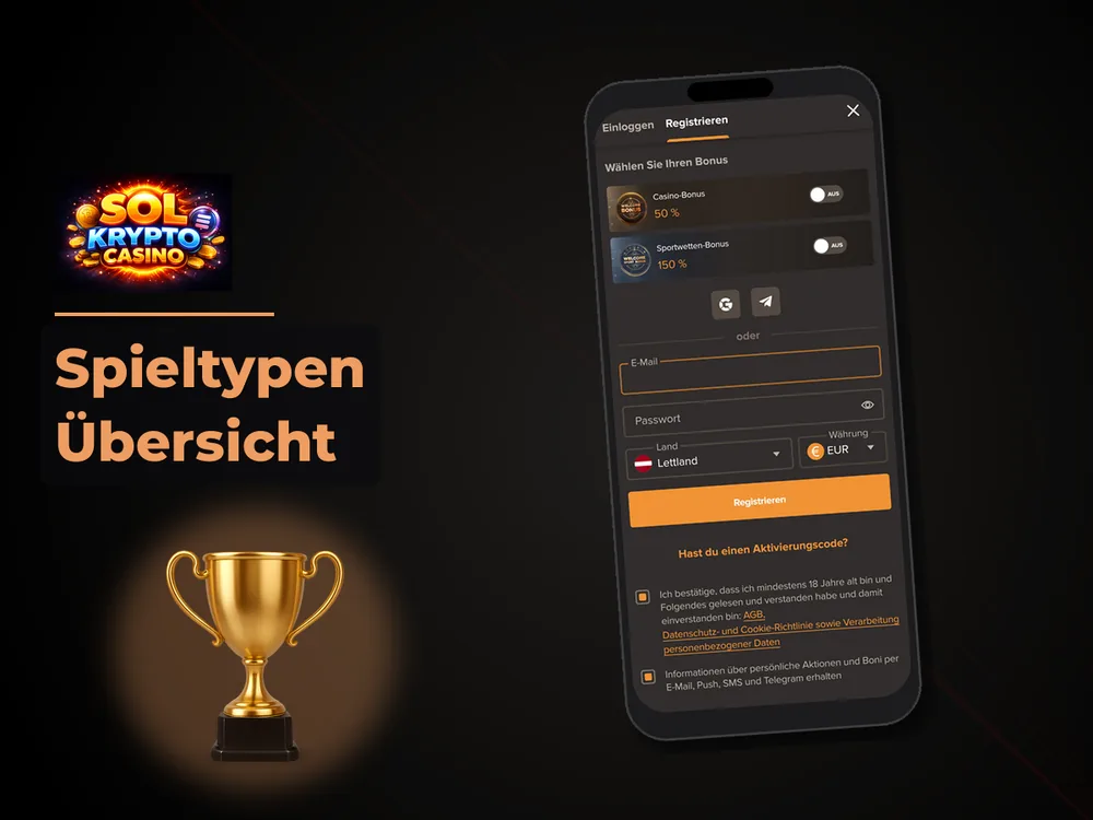 Sol Casino - Spieltypen Übersicht