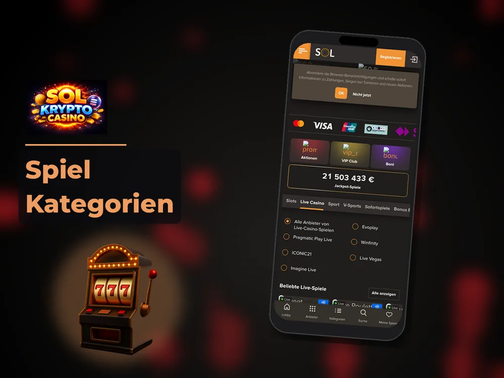 Sol Casino - Spiel Kategorien