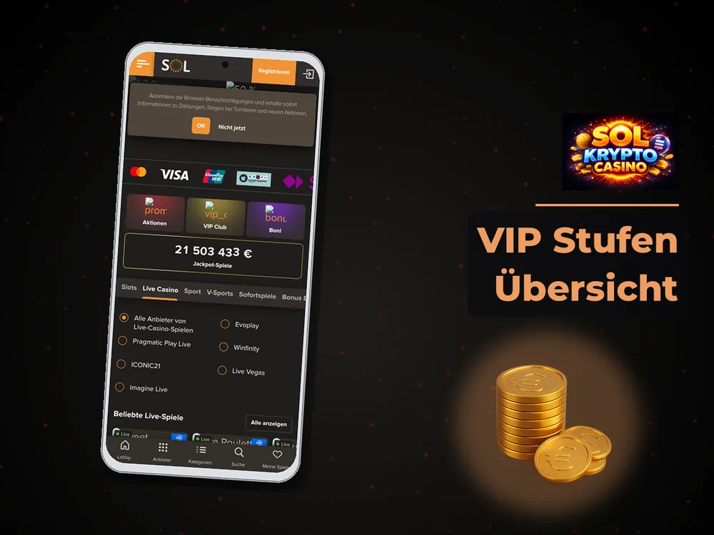 Sol Casino - VIP Stufen Übersicht