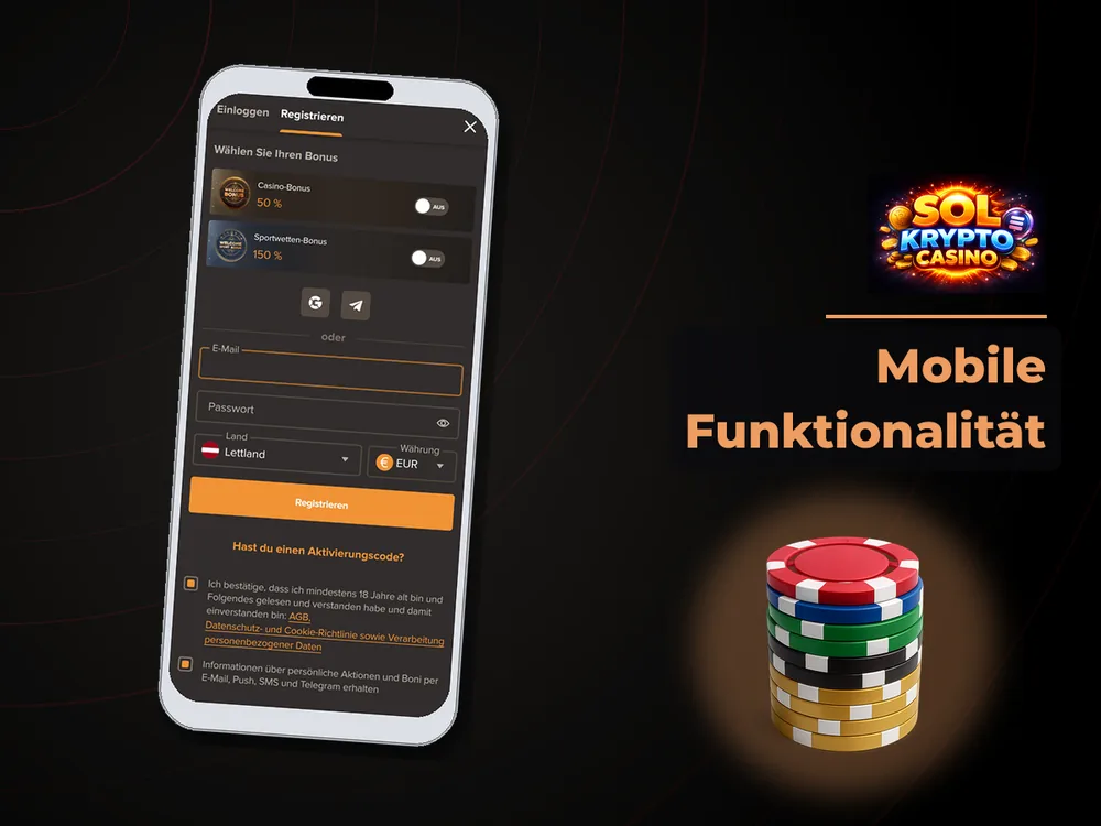Sol Casino - Mobile Funktionalität