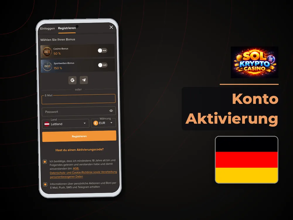 Sol Casino - Konto Aktivierung