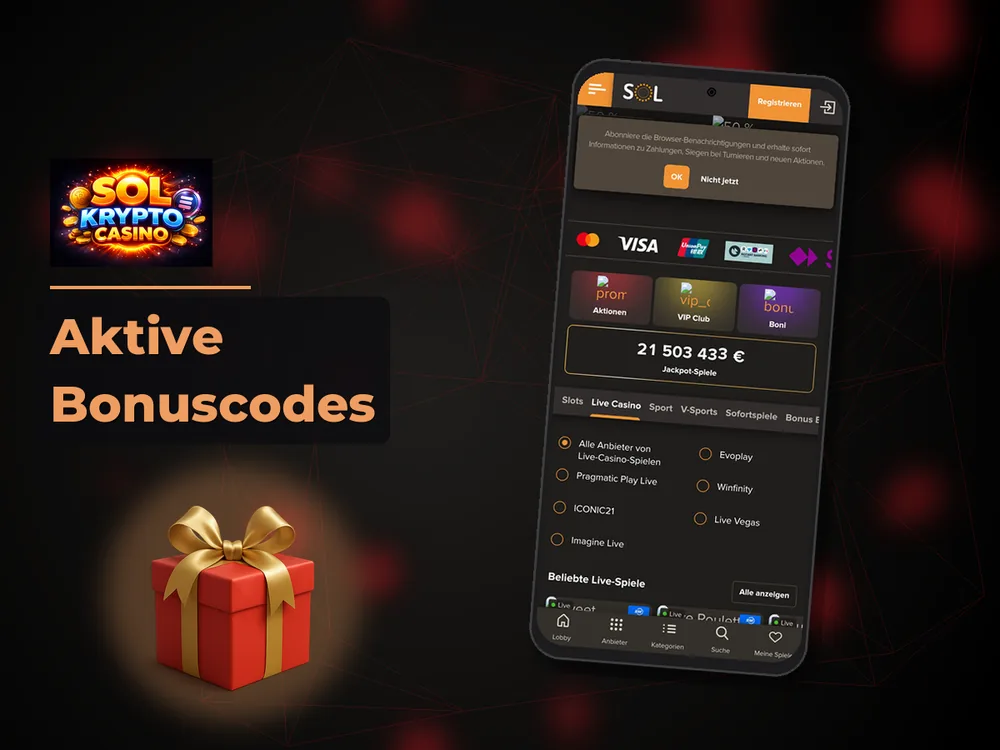Sol Casino - Aktive Bonuscodes